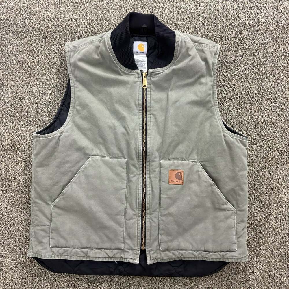 Carhartt V300 LDN Quilted Lined Canvas Work Vest Light Green Olive X-Large